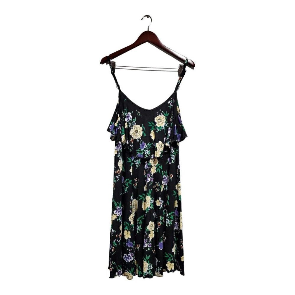 Torrid Women's Black Floral Trapeze Challis Dress Sleeveless Flowy V-Neck Sz 1X